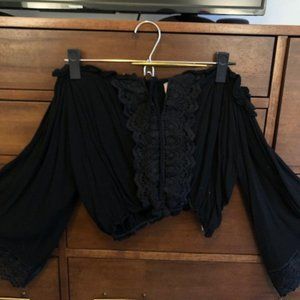 Latiste Black Boho Crop Top with Lace